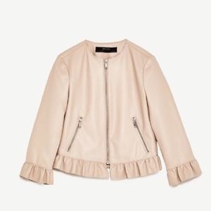 Zara Pink Leather Jacket w Ruffle Detail